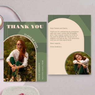Retro Arch Sage Green 2 Photo Graduation Thank You Card