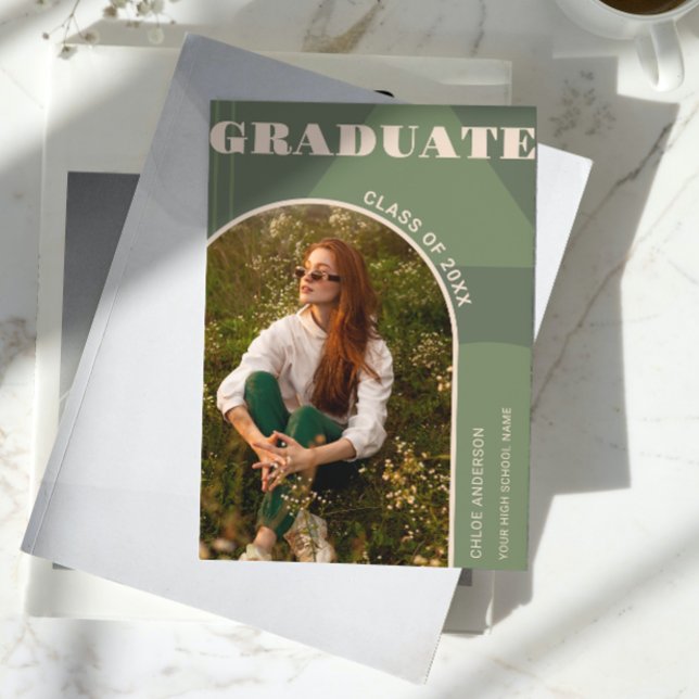 Retro Arch Sage Green Photo Grad Announcement (Creator Uploaded)