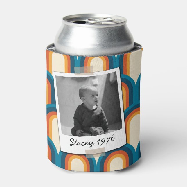 Retro Arch Seventies 70's 50th Birthday Photo Can Cooler (Can Front)