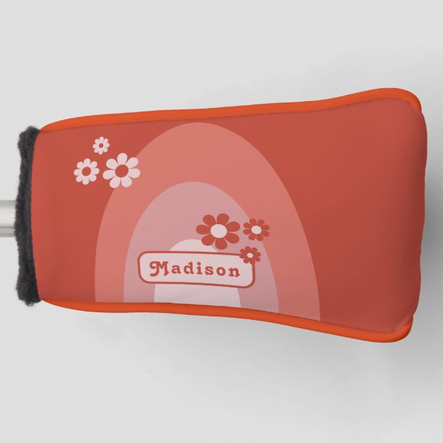Retro Arch Simple Floral Name Golf Head Cover (Front)