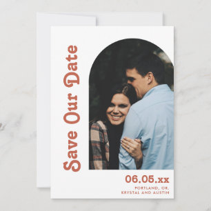 Retro Arch & Type Terracotta QR Code Photo Wedding Save The Date