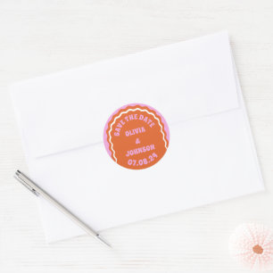 Retro Arch Wedding Date Save the Date Pink Orange  Classic Round Sticker