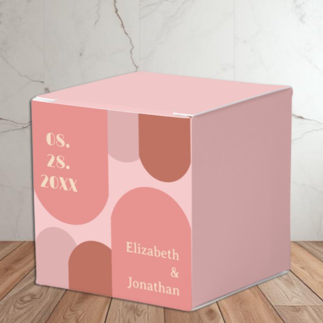 Retro Arches Coral Pink Wedding Favour Box (Creator Uploaded)