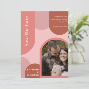 Retro Arches Coral Pink Wedding Save The Date