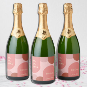Retro Arches Coral Pink Wedding Sparkling Wine Label