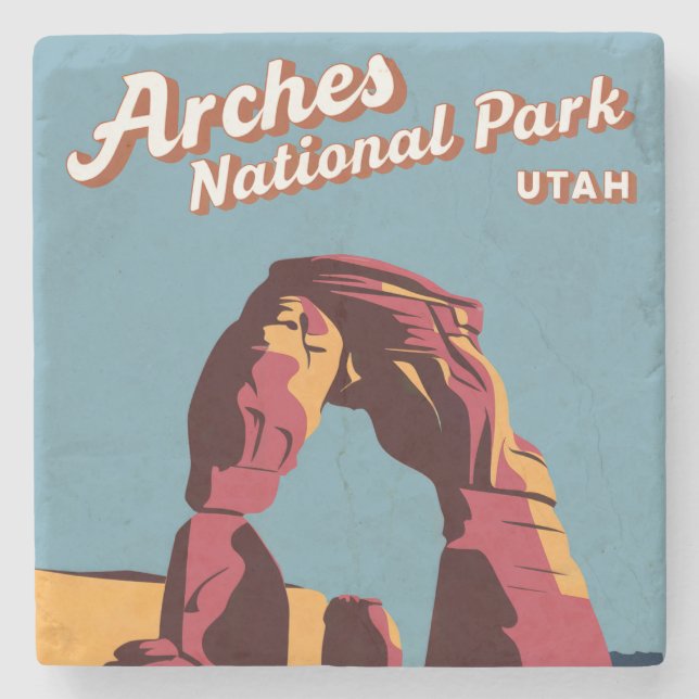 Retro Arches National Park Utah Illustration Stone Coaster (Front)