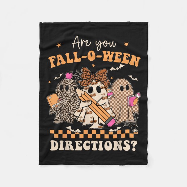 Retro Are You Fall O Ween Directions Teacher Hallo Fleece Blanket (Front)