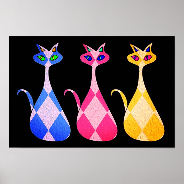 Retro Argyle Cats Poster Print (Front)