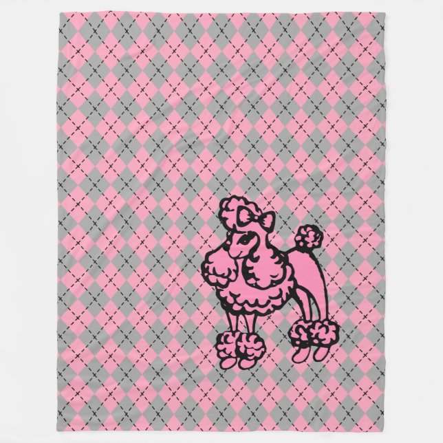 Retro Argyle French Pink Poodle Blanket Gift (Front)