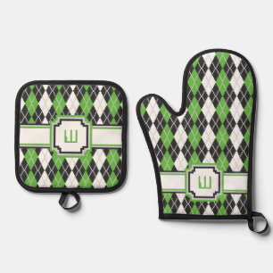 Retro Argyle Oven Mitt & Pot Holder Set