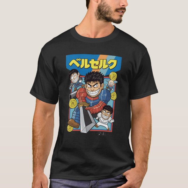 Retro Armored Swordsman – Classic Manga Game Style T-Shirt (Front)