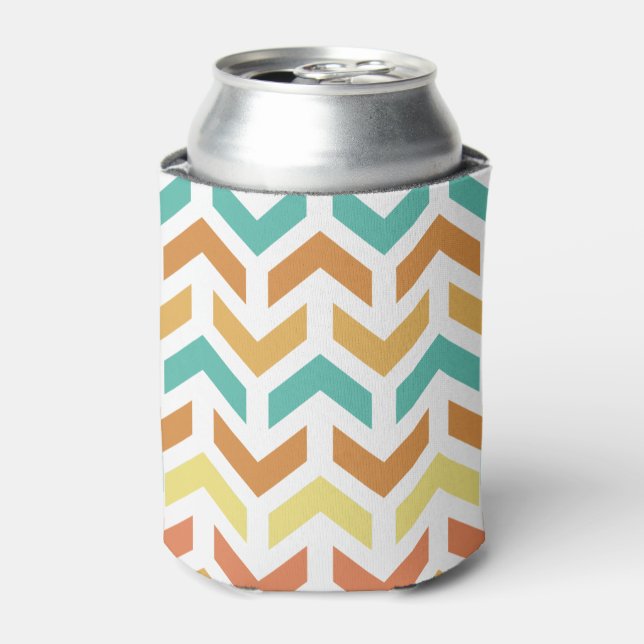 Retro Arrows Chevron Orange Teal Gold Can Cooler (Can Front)