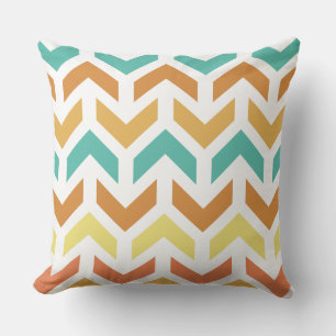 Retro Arrows Chevron Orange Teal Gold Cushion