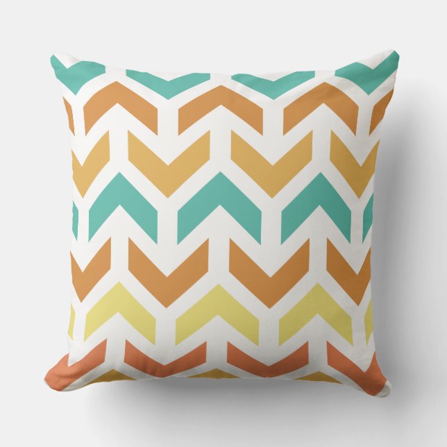 Retro Arrows Chevron Orange Teal Gold Cushion (Front)