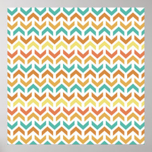 Retro Arrows Chevron Orange Teal Gold Pattern Poster