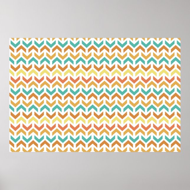 Retro Arrows Chevron Orange Teal Gold Pattern Poster (Front)