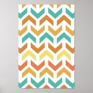Retro Arrows Chevron Orange Teal Gold Pattern Poster