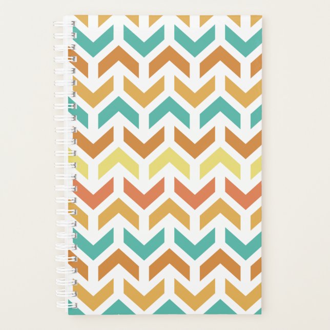 Retro Arrows Chevron Orange Teal Gold Planner (Front)