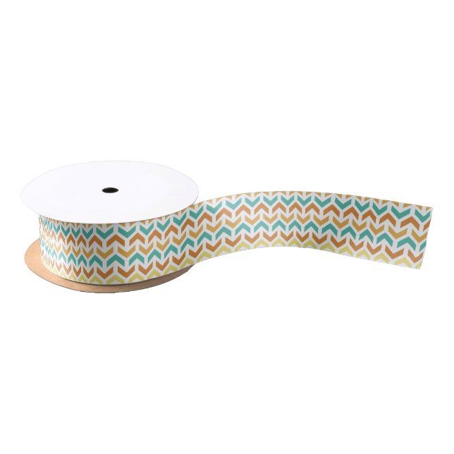 Retro Arrows Chevron Orange Teal Gold Satin Ribbon (Spool)