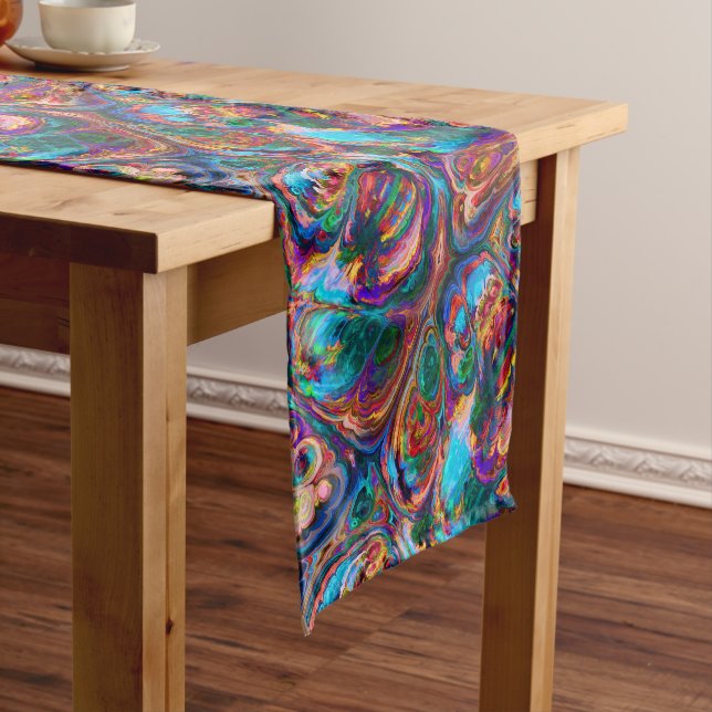 Retro art abstract colourful pretty table runner (In Situ)