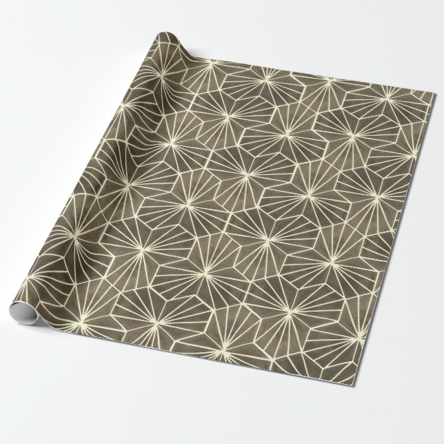 Retro Art Deco Beige Brown Geometric Pattern Wrapping Paper (Unrolled)