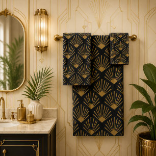 Retro Art Deco Black And Sepia Bath Towel Set