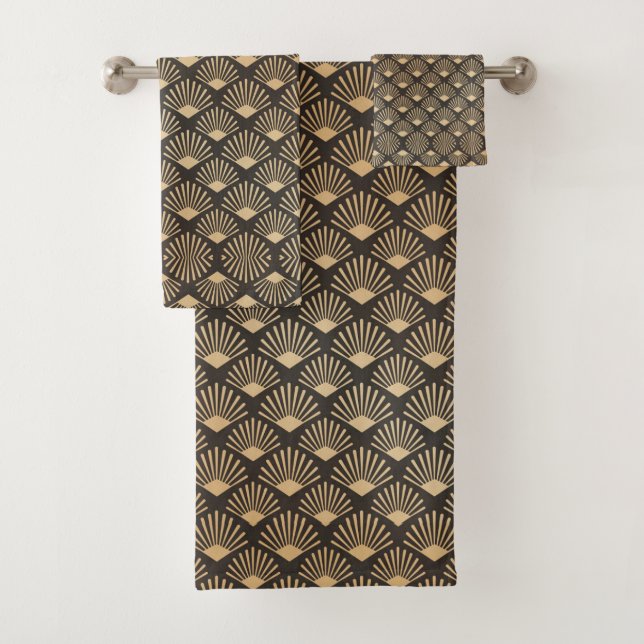Retro Art Deco Black And Sepia Bath Towel Set (Insitu)