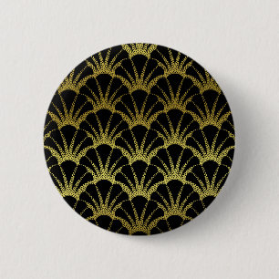 Retro Art Deco Black / Gold Shell Scale Pattern 6 Cm Round Badge