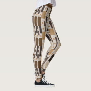 Retro Art Deco Brown Geometric Pattern Yoga Leggings