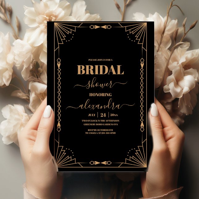 Retro Art Deco Dark Bridal Shower Invitation (Creator Uploaded)