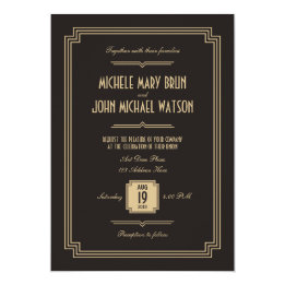 Retro Art Deco Dark Wedding Invitation