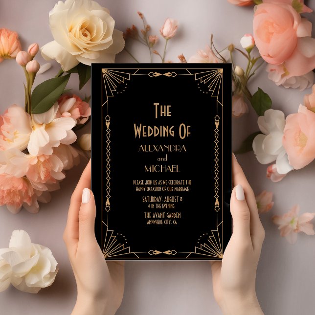 Retro Art Deco Dark Wedding Invitation (Creator Uploaded)