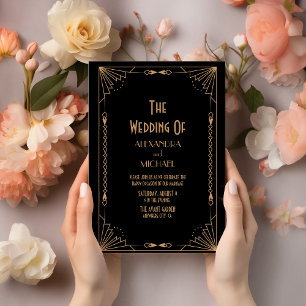 Retro Art Deco Dark Wedding Invitation