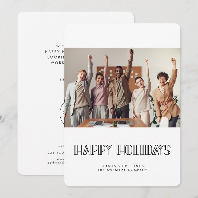 Retro art deco font Corporate business photo Holiday Card (Front/Back)