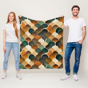 Retro Art Deco Geometry in Warm Gold & Green Fleece Blanket