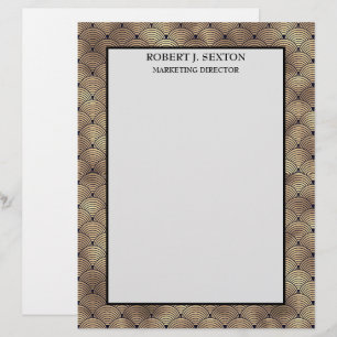Retro Art Deco Gold and Black Rainbow Pattern Custom Letterhead