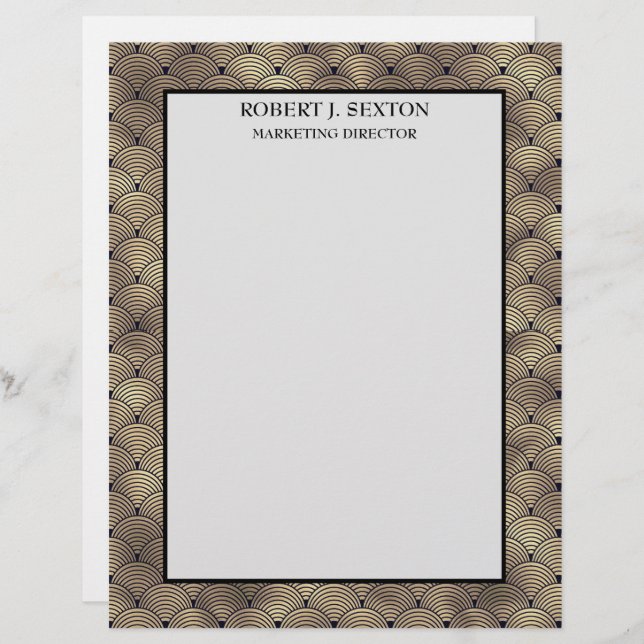  Retro Art Deco Gold and Black Rainbow Pattern Custom Letterhead (Front/Back)