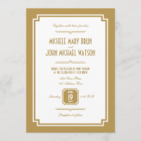 Retro Art Deco Gold Colour Frame Wedding Invitatio