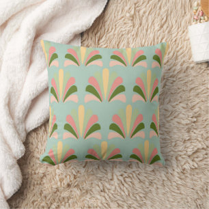 Retro Art Deco Green Pink Cushion