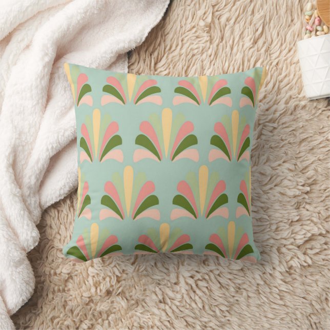 Retro Art Deco Green Pink Cushion (Blanket)