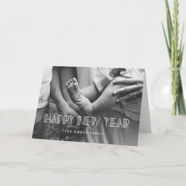 Retro art deco Happy New Year photo Holiday Card (Front)