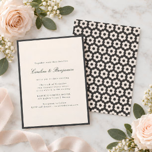 Retro Art Deco Ivory Black Geometric Tile Wedding Invitation