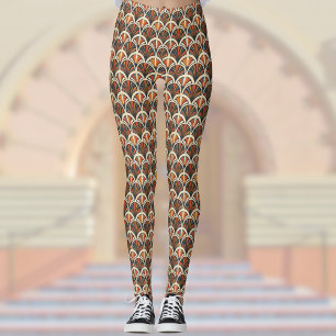 Retro Art Deco Jazz Age Muted Colours Orange Gold  Leggings