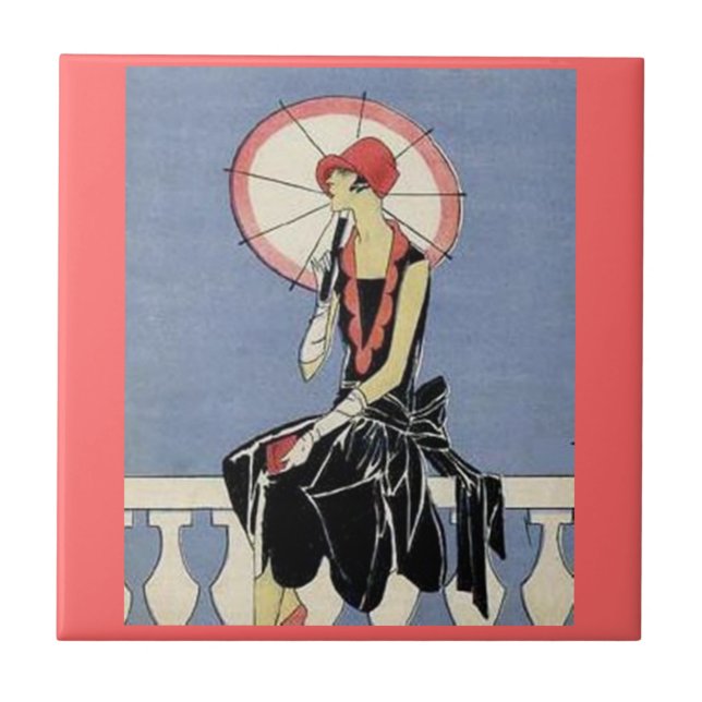 Retro Art Deco Lady Tile (Front)