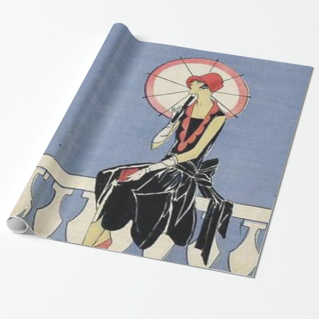 Retro Art Deco Little Black Dress Party Wrapping Paper (Unrolled)