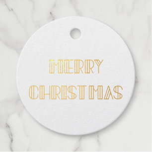 Retro art deco Merry Christmas real gold foil Favour Tags