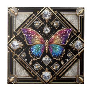 Retro Art Deco Nouveau Rainbow Butterfly Ceramic Tile