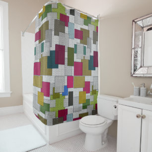 Retro Art Deco Pattern Purple Blue Grey Shower Curtain