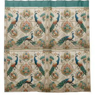 Retro Art Deco Peacocks Shower Curtain