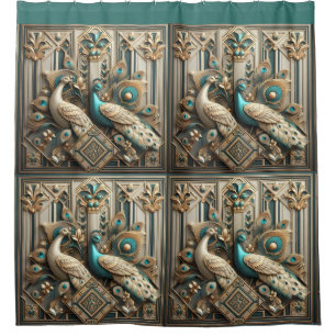 Retro Art Deco Peacocks Shower Curtain